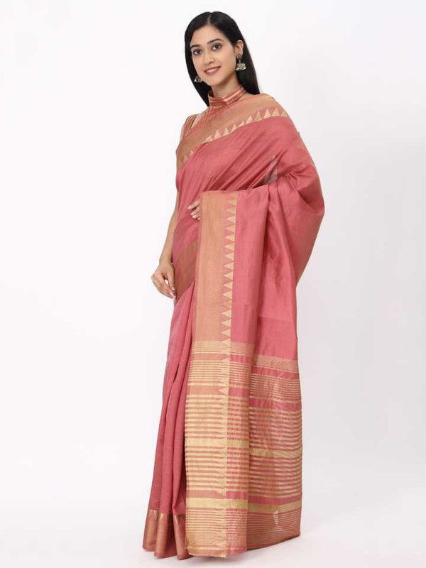 Self Design Assam Silk Silk Blend, Cotton Silk Saree  (Pink)