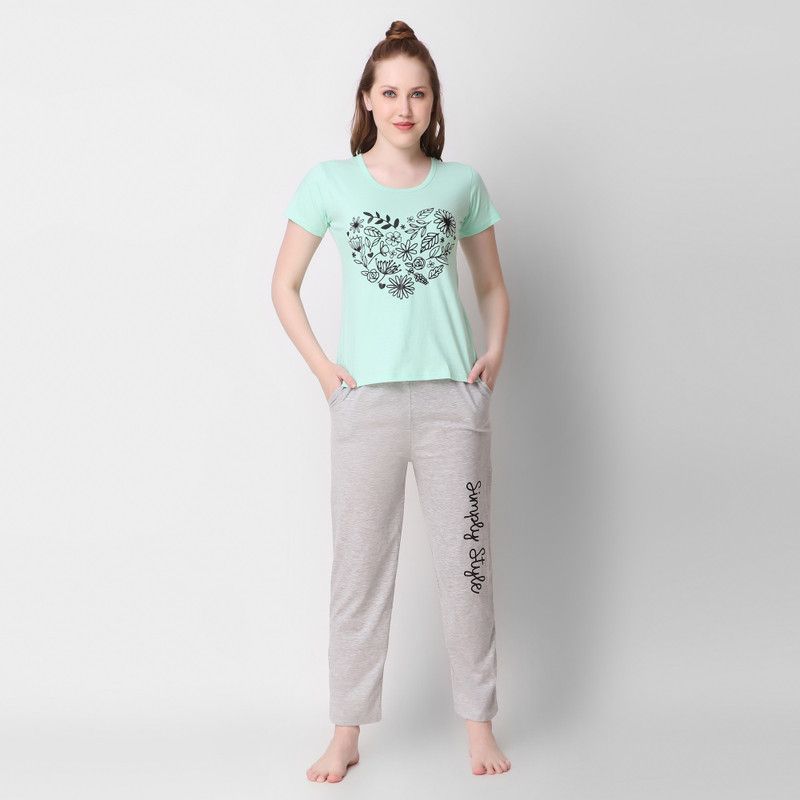 Women Solid Blue Top & Pyjama Set