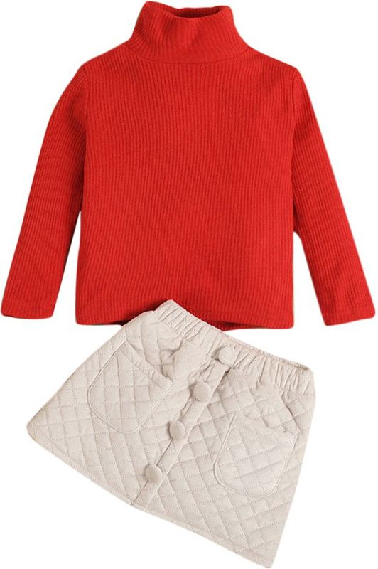 Girls Casual Sweater Skirt  (Red)