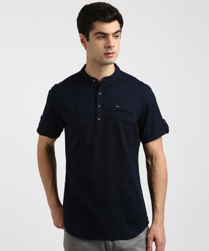Men Solid Linen Blend Straight Kurta  (Yellow)