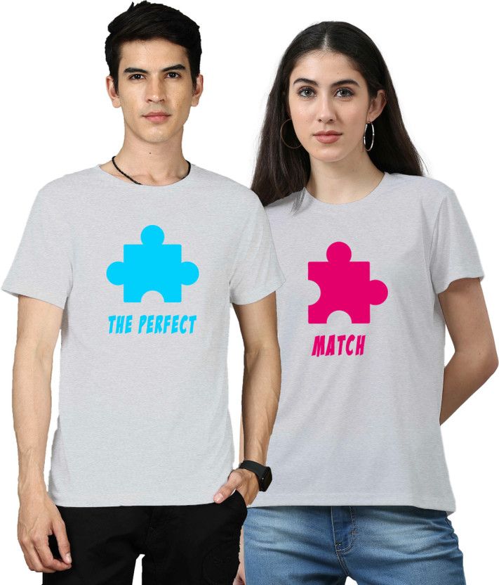 Pack of 2 Couple Printed Round Neck Pure Cotton Grey T-Shirt