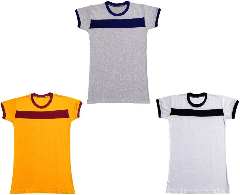 Boys & Girls Solid Pure Cotton T Shirt  (Multicolor, Pack of 3)