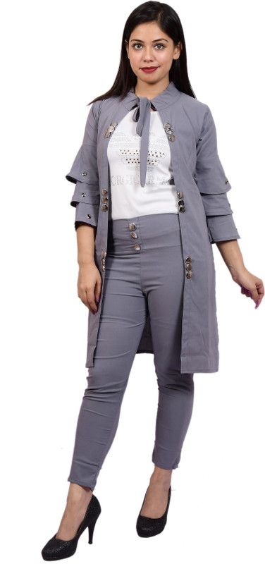 Women Ethnic Jacket, Blouse and Palazzo Set Cotton Blend