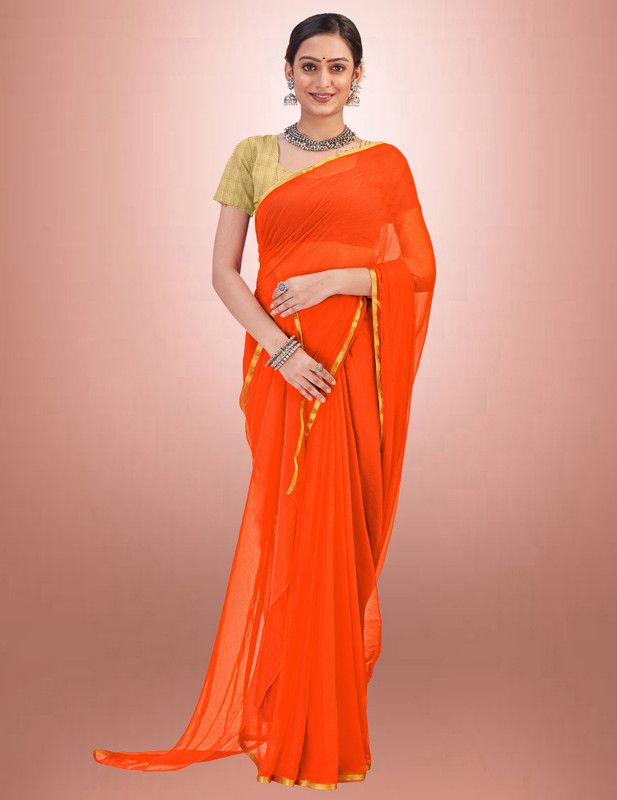 Solid/Plain, Embellished, Woven Kanjivaram Jacquard, Cotton Silk Saree  (Orange)