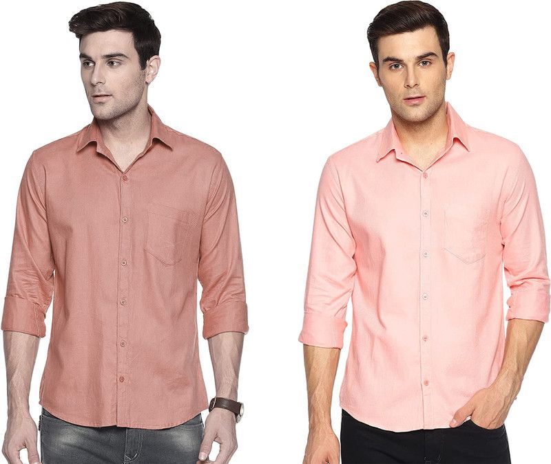 Men Slim Fit Solid Button Down Collar Casual Shirt  (Pack of 2)