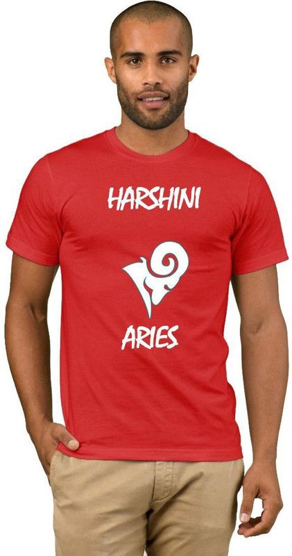 Harshini Zodiac Aries Style Fashion V03 Men Printed Round Neck Cotton Blend Red T-Shirt