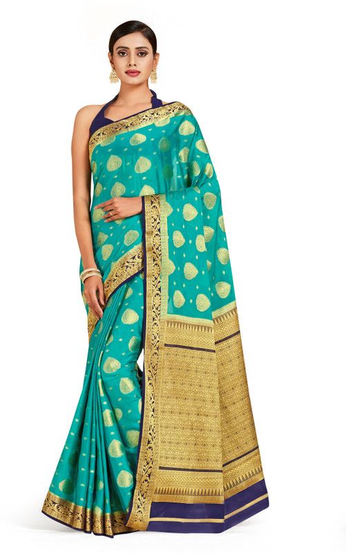 Embellished Mysore Crepe Saree  (Light Blue)