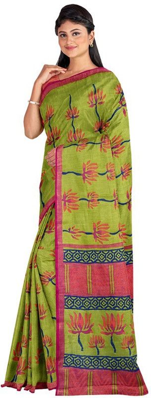 Floral Print Daily Wear Nylon Saree  (Light Green)