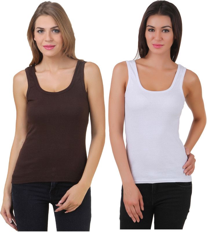 Women Brown, White Tank Top/Vest