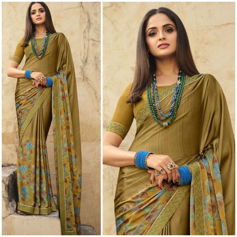 Printed, Self Design, Graphic Print, Floral Print, Checkered, Solid/Plain Bollywood Georgette, Chiffon Saree  (Light Green)