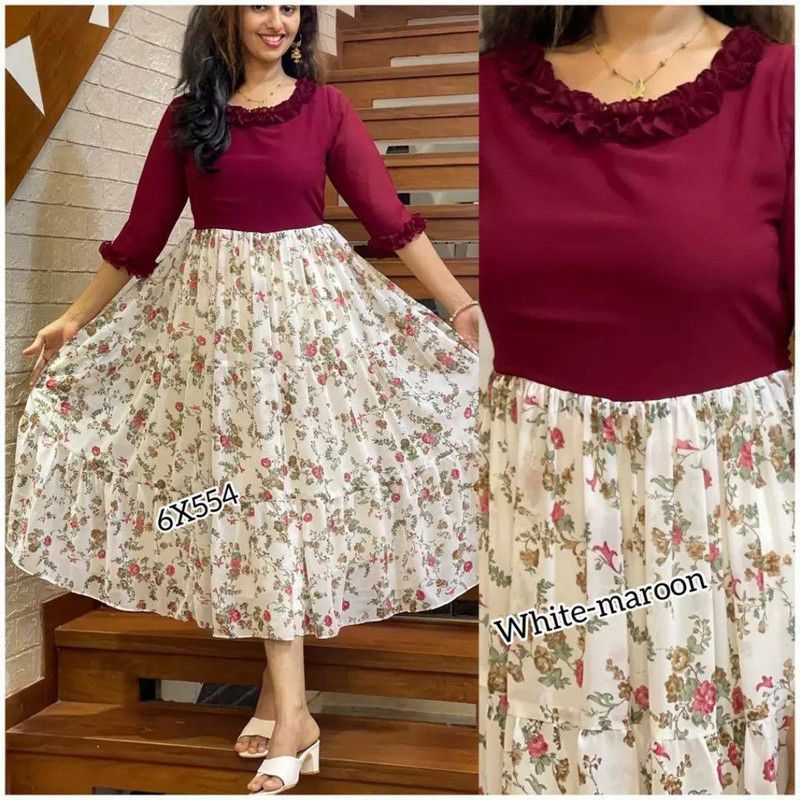 Women Floral Print Georgette Flared Kurta  (Multicolor)