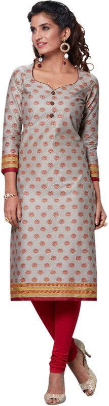 Women Floral Print Cotton Blend Straight Kurta  (Red, Grey, Yellow)