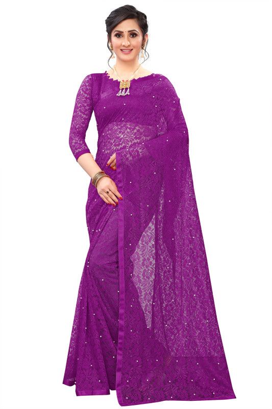 Lucknow Chikankari Net Saree  (Purple)