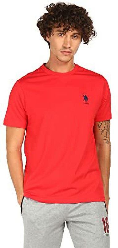 Men Solid Round Neck Nylon Red T-Shirt