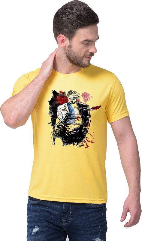 Joker T-Shirt Men Graphic Print Round Neck Polyester Yellow T-Shirt