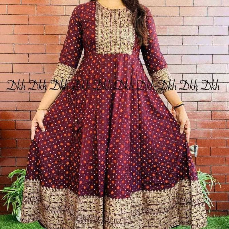 Floral Print Rayon Blend Stitched Anarkali Gown  (Maroon)