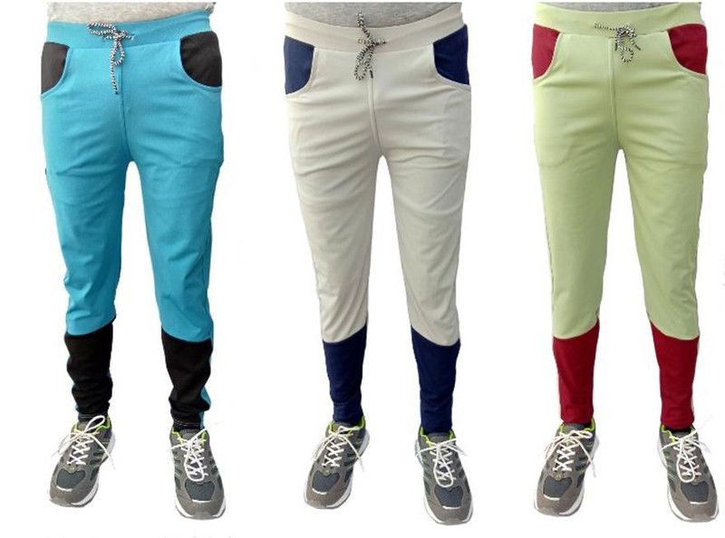 Pack of 3 Men Colorblock Light Blue, Light Green, Grey Track Pants