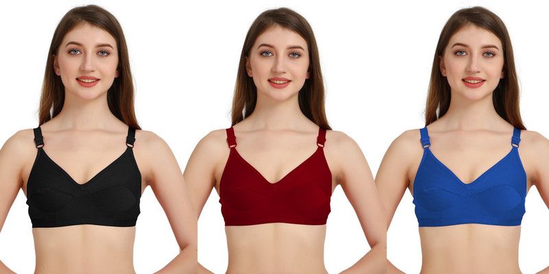 Pack of 3 Women T-Shirt Non Padded Bra  (Black, Red, Blue)
