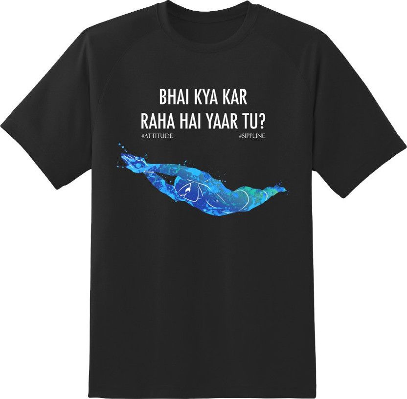 Men Printed Round Neck Cotton Blend Blue, Black T-Shirt