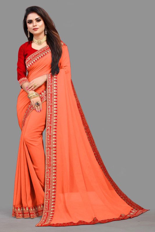 Self Design Bollywood Georgette, Lycra Blend Saree  (Orange)