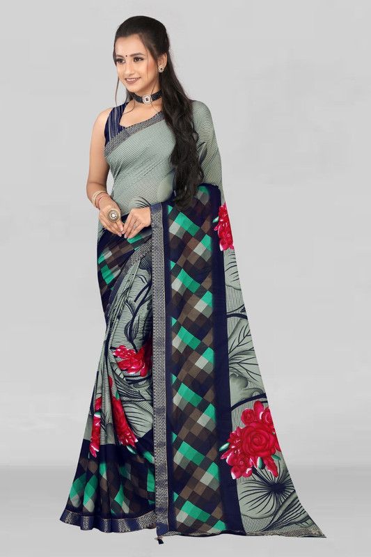 Embroidered, Floral Print Bollywood Georgette Saree  (Multicolor)