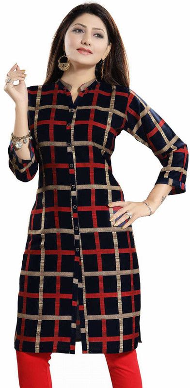 Women Checkered Crepe Straight Kurta  (Multicolor)