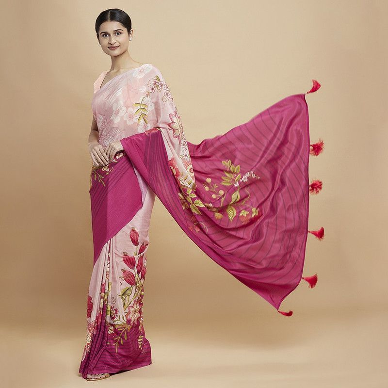Printed Bollywood Crepe Saree  (Orange)