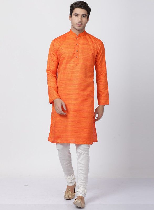 Men Silk Blend Kurta and Churidar Set