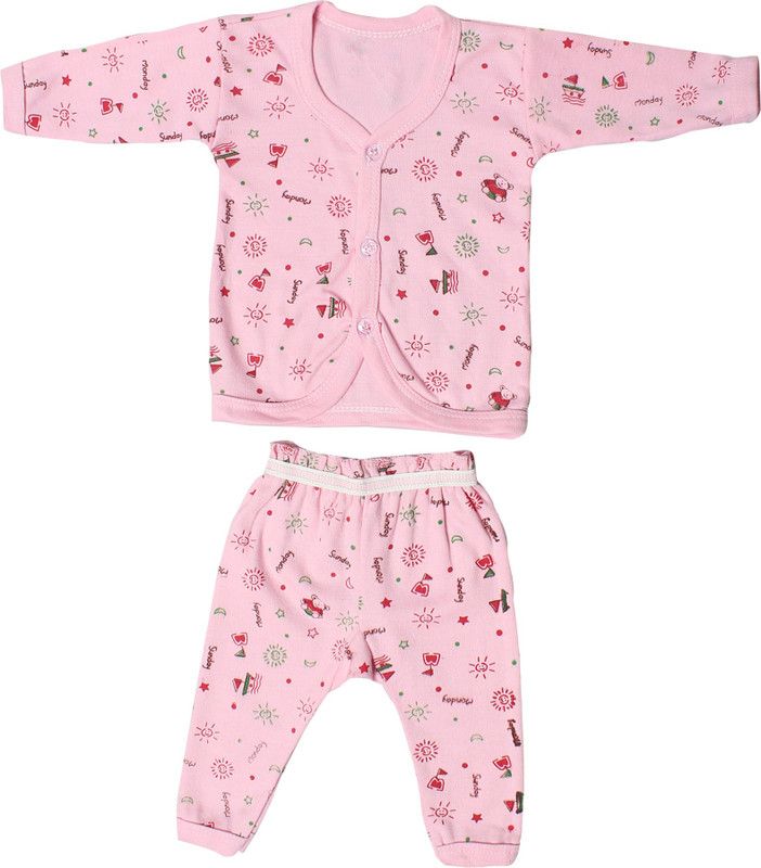 Baby Boys & Baby Girls Printed Hosiery Kids Nightwear  (Pink Pack of 1)