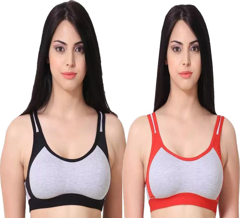 Women Non Padded Bra  (Red, Black)
