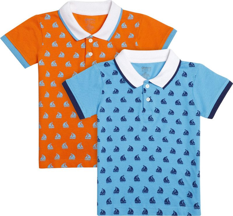 Baby Boys Printed Pure Cotton T Shirt  (Orange, Pack of 2)