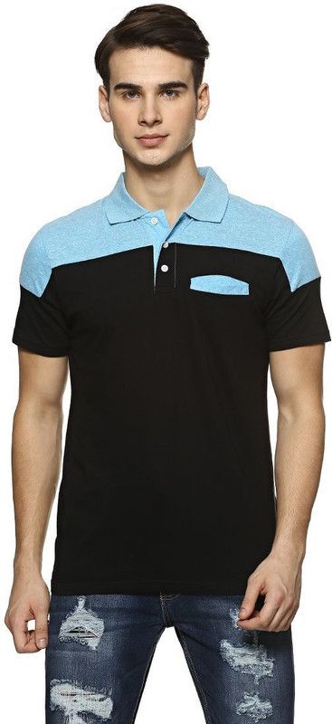 Men Tie & Dye Polo Neck Pure Cotton Black T-Shirt