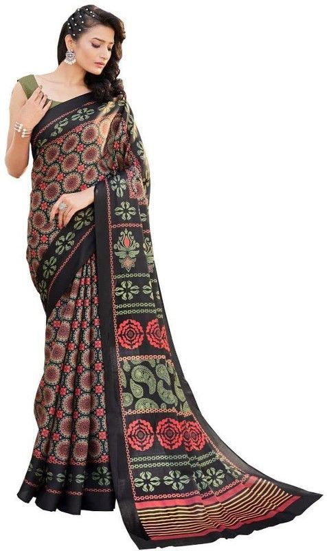 Paisley Daily Wear Satin Saree  (Black)