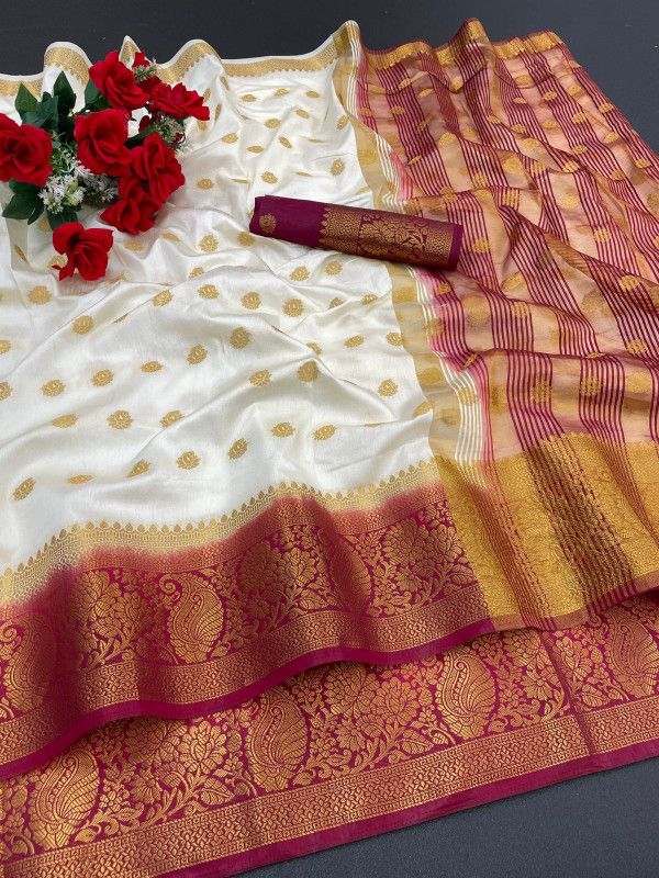 Kanjivaram Silk Blend Saree  (Grey)