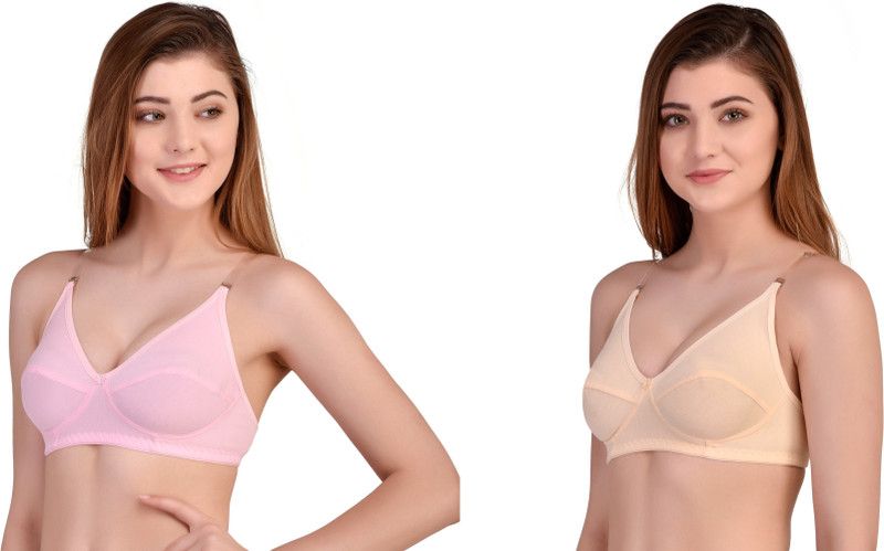 Pack of 2 Women T-Shirt Non Padded Bra  (Pink, Brown)