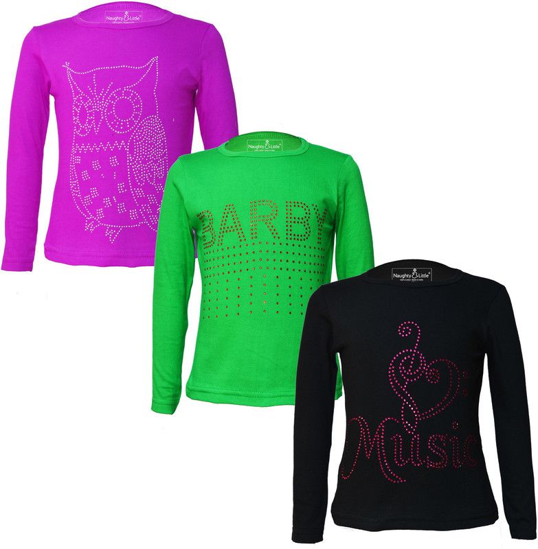 Girls Polka Print, Printed Pure Cotton T Shirt  (Multicolor, Pack of 3)