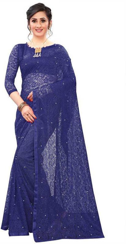 Paisley Fashion Net Saree  (Dark Blue)