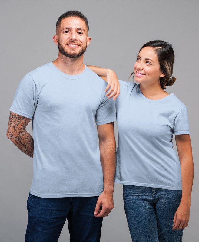 Pack of 2 Couple Cotton Half Sleeve T-Shirt | Regular Slim Fit Plain Solid Tshirts Couple Solid Round Neck Cotton Blend Blue T-Shirt
