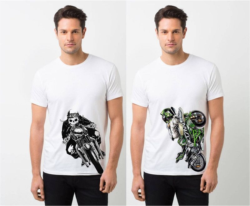 Pack of 2 My Ride Royal Enfield Bike Ride Rider H48-H53 Men Graphic Print Round Neck Polyester White T-Shirt