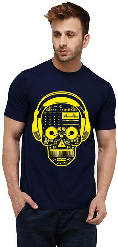 TS-NVBL-XXL-0553 Men Graphic Print Round Neck Pure Cotton Dark Blue T-Shirt