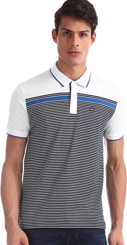 Men Striped Polo Neck Cotton Blend (230 gsm) Multicolor T-Shirt