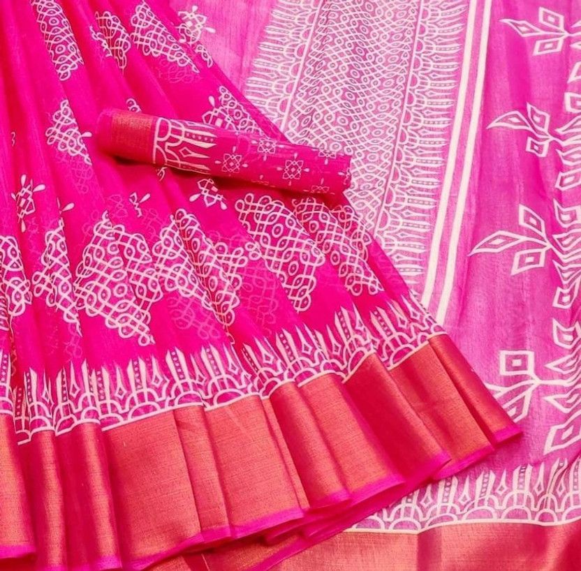 Woven Patola Cotton Blend Saree  (Pink)