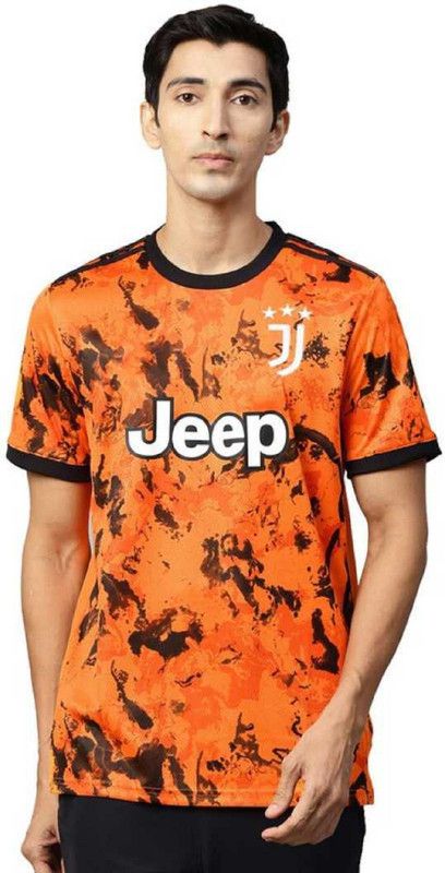 Men Printed Round Neck Polyester Black, Orange T-Shirt