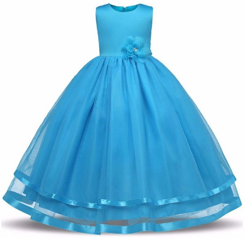 Midi/Knee Length Party Dress  (Light Blue, Sleeveless)