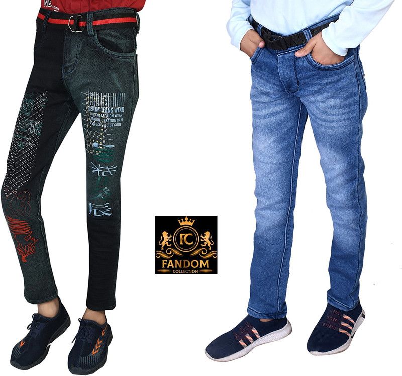 Boys Regular Mid Rise Dark Green, Blue Jeans  (Pack of 2)