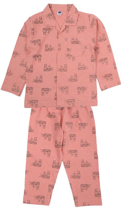 Baby Boys Graphic Print Pure Cotton Kids Nightwear  (Orange Pack of 1)