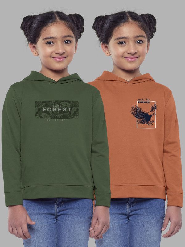 Girls Full Sleeve Printed Hooded Sweatshirt