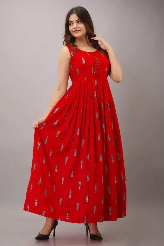 Women Embroidered Viscose Rayon Anarkali Kurta  (Red)