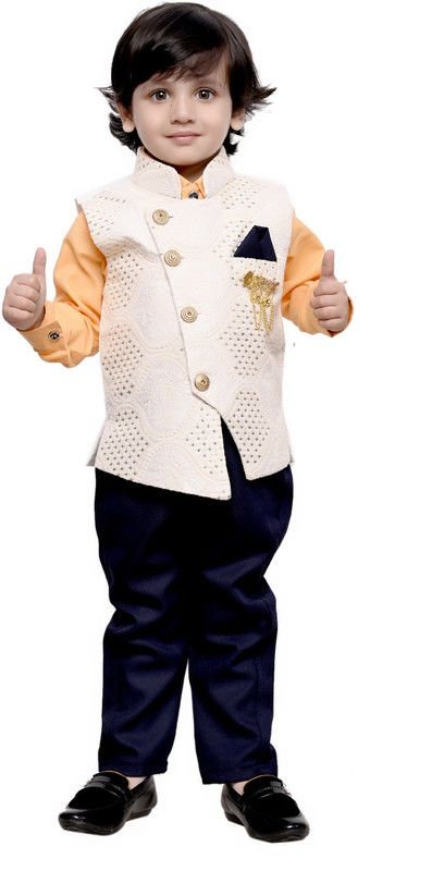 Boys Cotton Blend Shirt, Waistcoat and Pant Set  (Pack of 3)