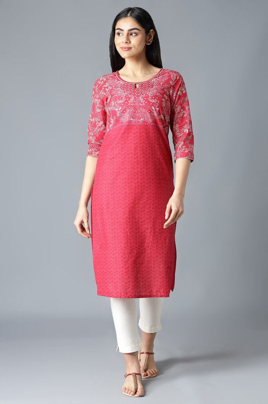Women Floral Print Pure Cotton Straight Kurta  (Maroon)